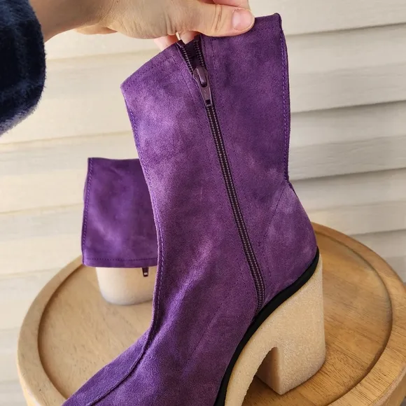 Free People Gigi chunky platform purple suede ankle boots