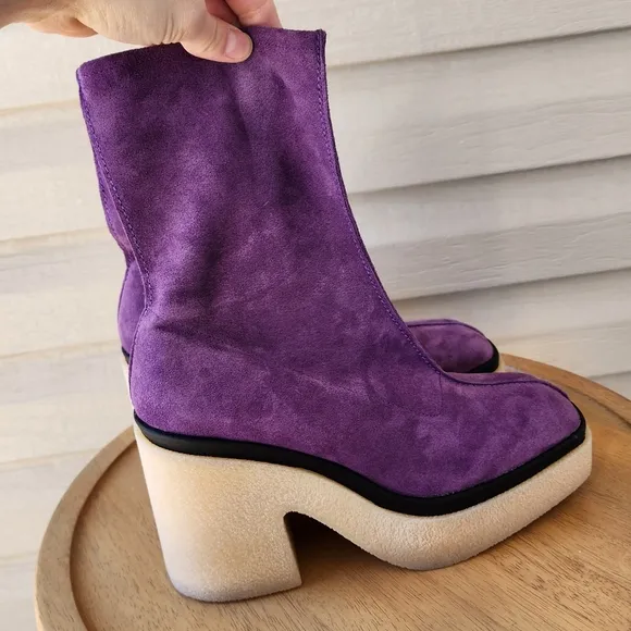 Free People Gigi chunky platform purple suede ankle boots