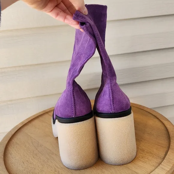 Free People Gigi chunky platform purple suede ankle boots