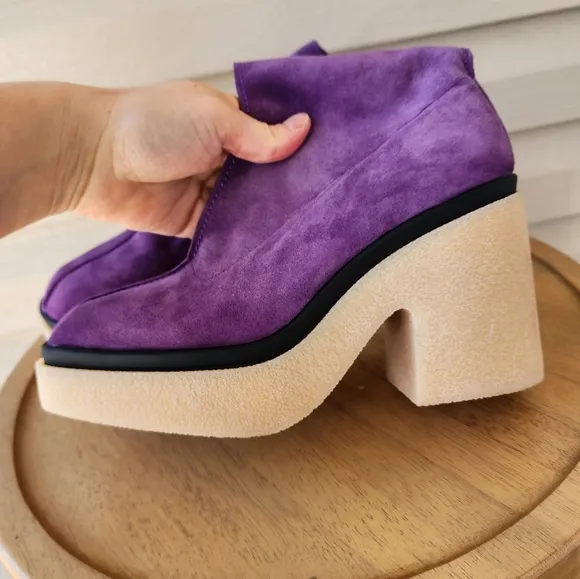 Free People Gigi chunky platform purple suede ankle boots