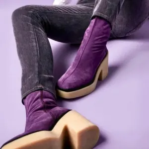 Free People Gigi chunky platform purple suede ankle boots
