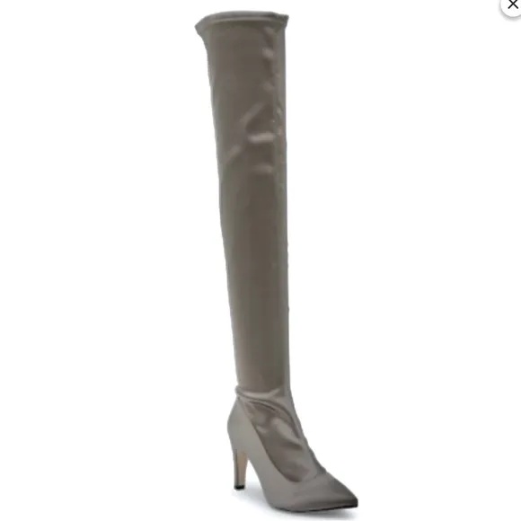 FREE PEOPLE GRAY SATIN OVER-THE-KNEE BOOTS