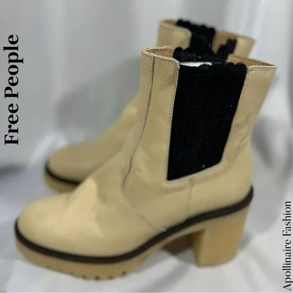 FREE PEOPLE JAMES CHELSEA LEATHER BOOTS IN CREME SIZE 40 NWT