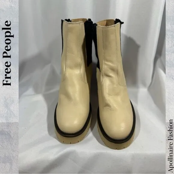 FREE PEOPLE JAMES CHELSEA LEATHER BOOTS IN CREME SIZE 40 NWT