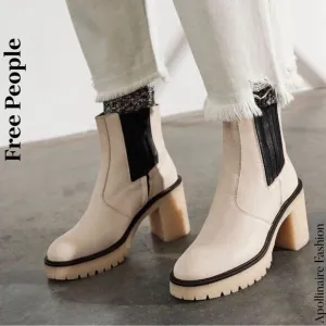 FREE PEOPLE JAMES CHELSEA LEATHER BOOTS IN CREME SIZE 40 NWT