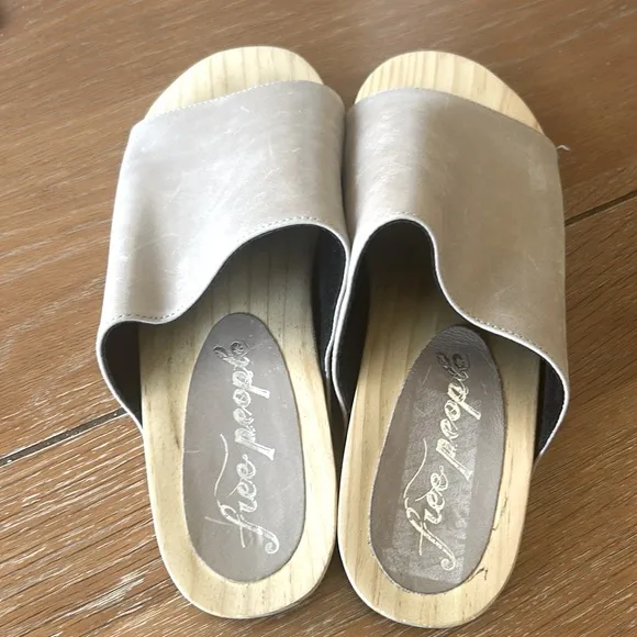 Free People Mainland Leather Wooden Slide Sandals