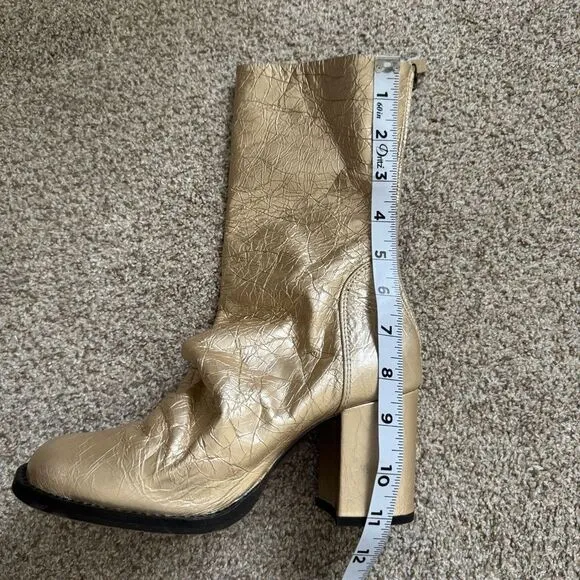 Free People metallic gold crackle leather slouchy tall heel boots size 37 new