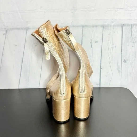 Free People metallic gold crackle leather slouchy tall heel boots size 37 new