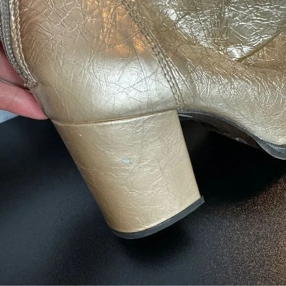 Free People metallic gold crackle leather slouchy tall heel boots size 37 new