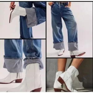Free People New Frontier Western White Pointed Toe Distressed  Boots 40 US 10