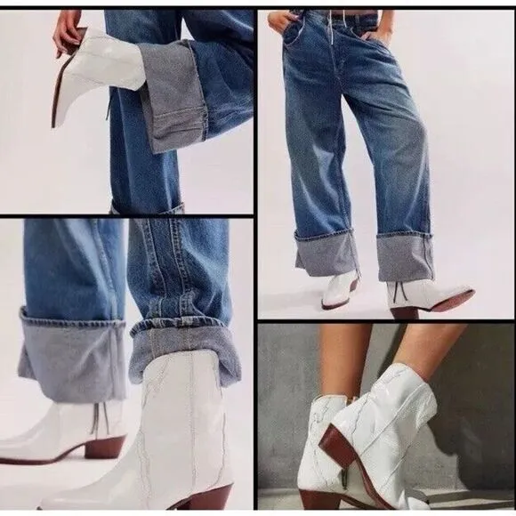 Free People New Frontier Western White Pointed Toe Distressed  Boots 40 US 10