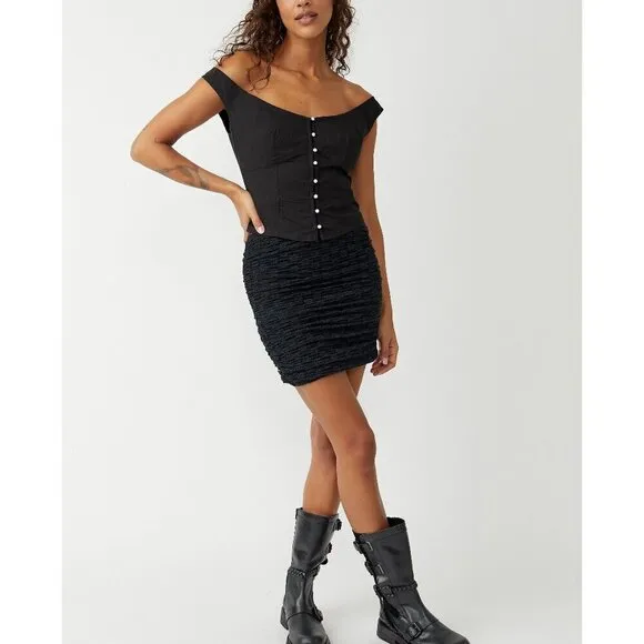 FREE PEOPLE Ona Convertible Ruched Skirt/Top Black NEW!