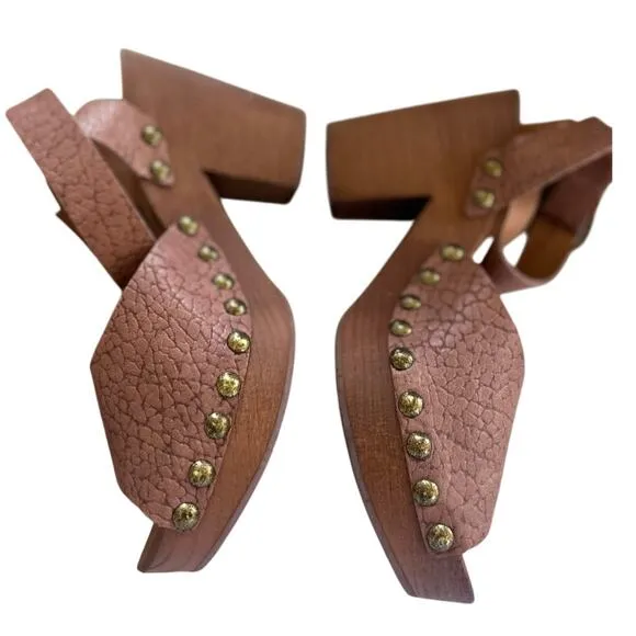 Free People Pasadena Brown Bronze Studded Platform Clog Sandals