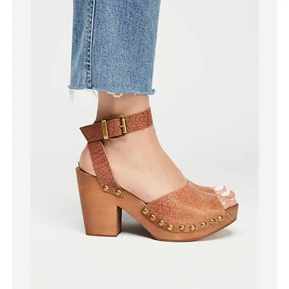 Free People Pasadena Brown Bronze Studded Platform Clog Sandals