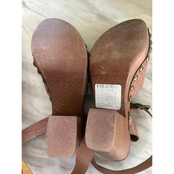 Free People Pasadena Brown Bronze Studded Platform Clog Sandals