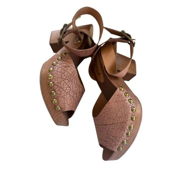 Free People Pasadena Brown Bronze Studded Platform Clog Sandals