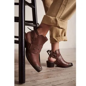 Free People Rory Studded Lace Brown Leather Booties Size /38