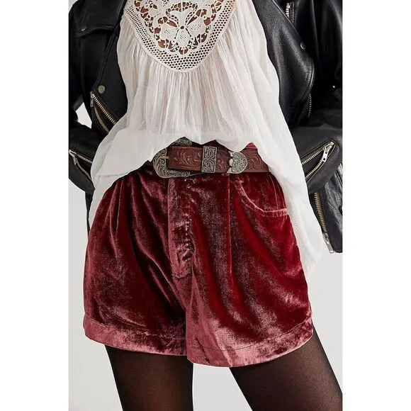 Free People Sky's The Limit Velvet Shorts Size S