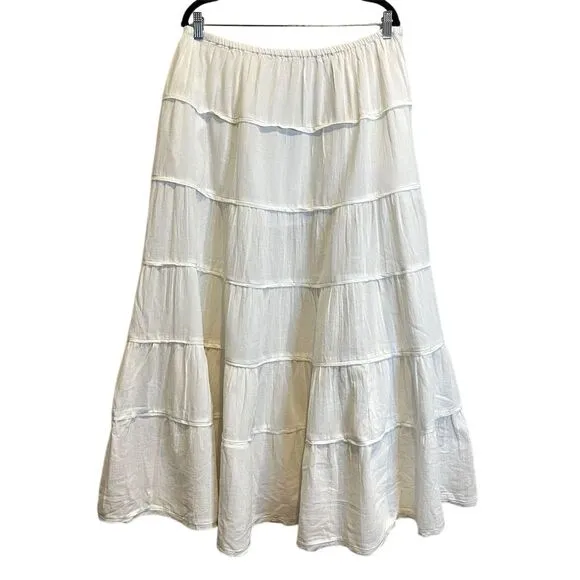 Free People Tiered Simply Smitten XL White Maxi Skirt Summer Vacation Boho