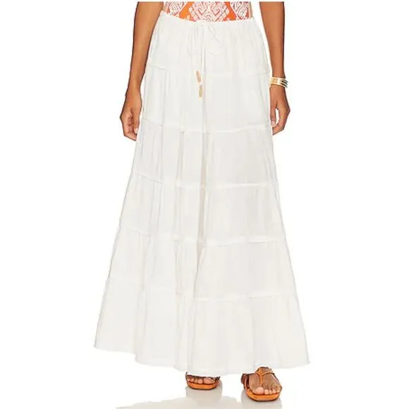 Free People Tiered Simply Smitten XL White Maxi Skirt Summer Vacation Boho