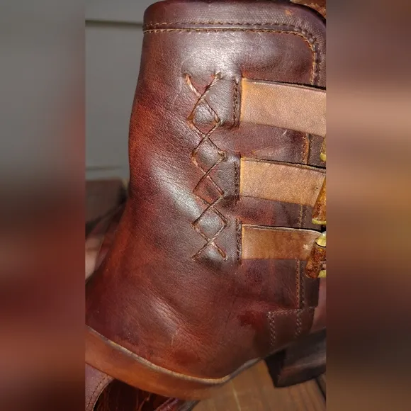 Freebird By Steven PERU Leather Ankle Bootie Size 9 Brown Distressed Peep Toe