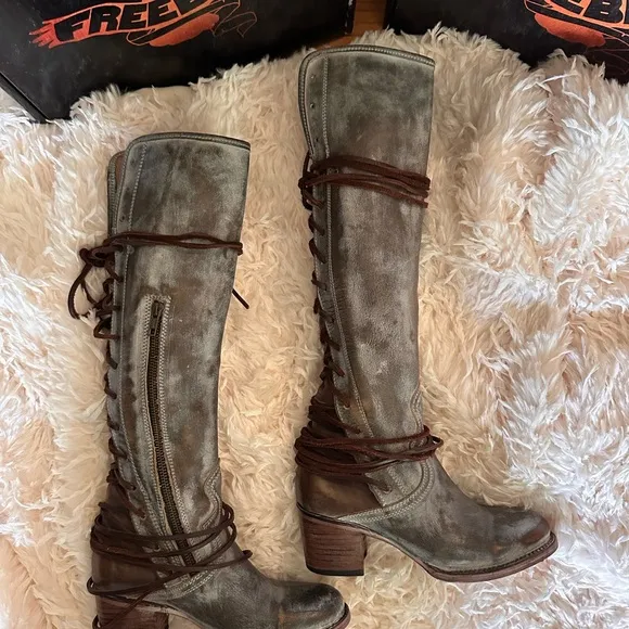 Freebird Gray Leather Knee-High Boots