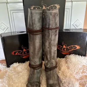 Freebird Gray Leather Knee-High Boots