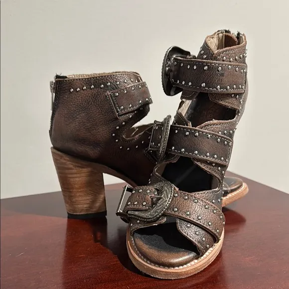Freebird Studded Brown Leather Sandals