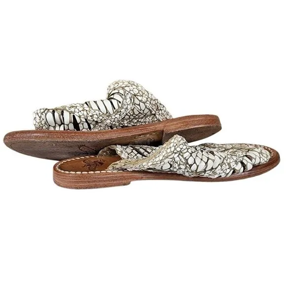 Freebird- Willow Women's White &amp; Brown Leather Sandals Distressed, Size 7