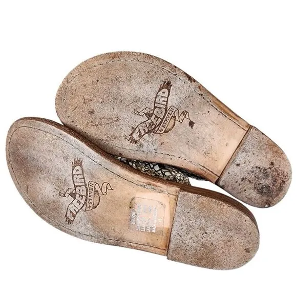 Freebird- Willow Women's White &amp; Brown Leather Sandals Distressed, Size 7