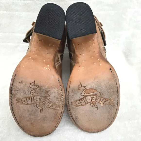 FREEBIRD Women's Bolo Ankle Boots Tan Leather Side Zip Western Block Heel Sz9