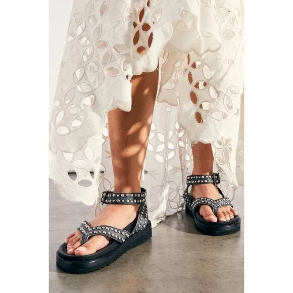 Free People FP Collection Izzy Studded Footbed Sandals $148 Sz 37