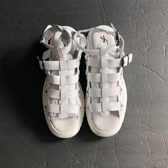Free People Gia Gladiator Leather Chunky Platform Sandals White $198 37 38 39 41