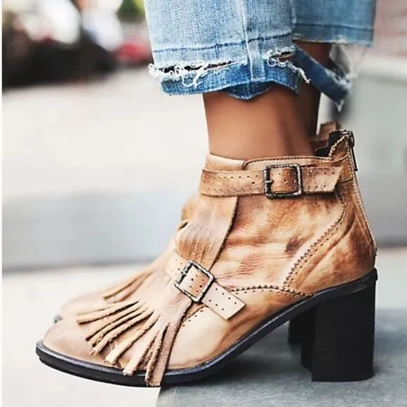Free People Circle Back Fringed Leather Boots 38/7,5