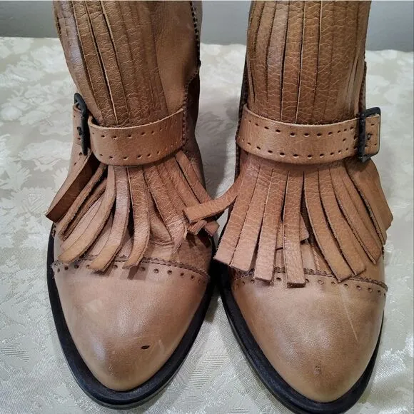 Free People Circle Back Fringed Leather Boots 38/7,5