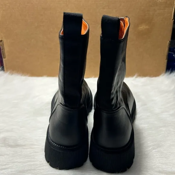 French Connection Black Lug Sole Julie Front Zipper Chunky Boots in size 8.5