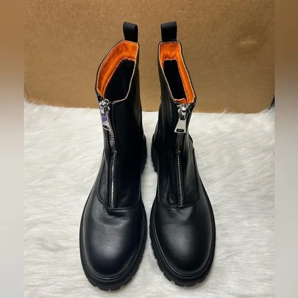 French Connection Black Lug Sole Julie Front Zipper Chunky Boots in size 8.5