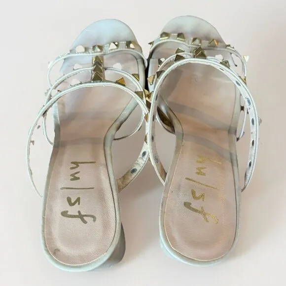 French Sole Fsny Foster Studded Sandal Beige Soft Calf Women's Size 7