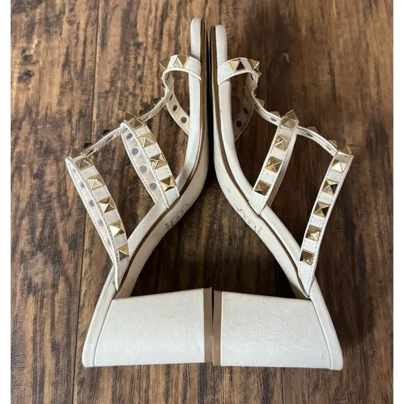 French Sole Fsny Foster Studded Sandal Beige Soft Calf Women's Size 7