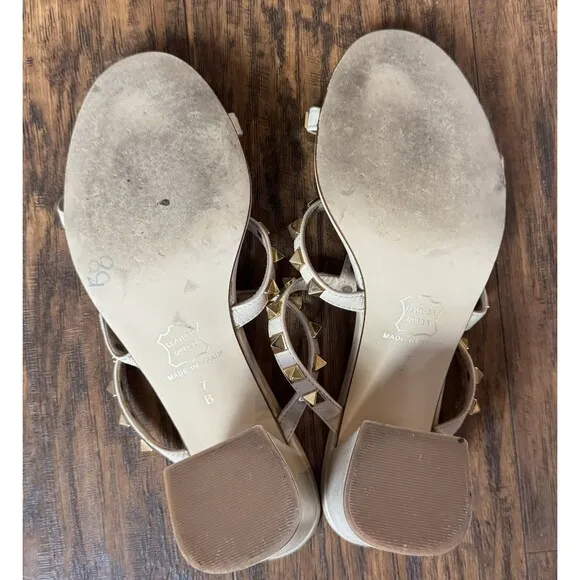French Sole Fsny Foster Studded Sandal Beige Soft Calf Women's Size 7