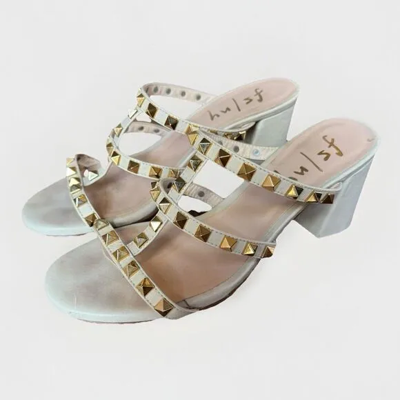 French Sole Fsny Foster Studded Sandal Beige Soft Calf Women's Size 7