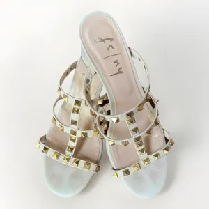 French Sole Fsny Foster Studded Sandal Beige Soft Calf Women's Size 7