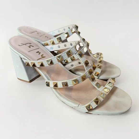 French Sole Fsny Foster Studded Sandal Beige Soft Calf Women's Size 7