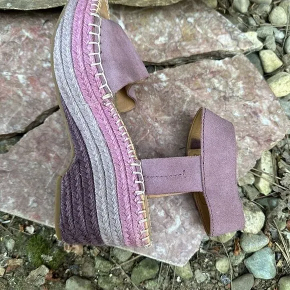 Frye &amp; Co Livia Leather Wedge lavender espadrille Sandals Women’s Size US 7.5
