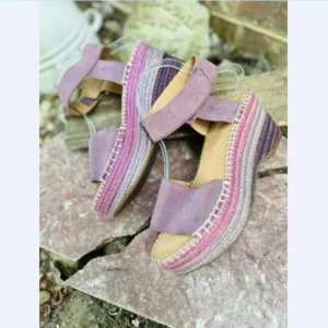 Frye &amp; Co Livia Leather Wedge lavender espadrille Sandals Women’s Size US 7.5