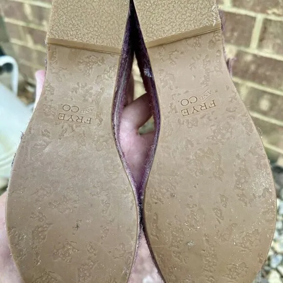 Frye &amp; Co Livia Leather Wedge lavender espadrille Sandals Women’s Size US 7.5