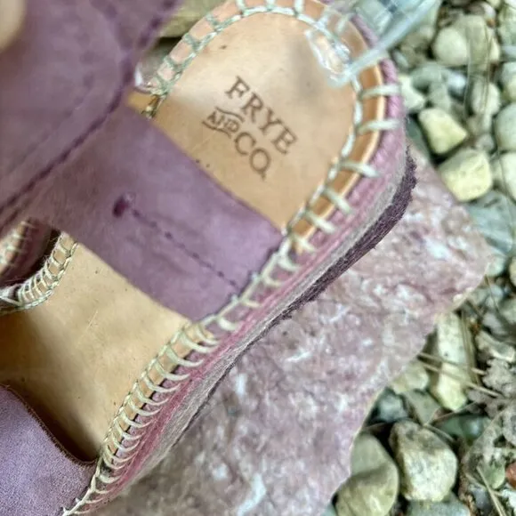 Frye &amp; Co Livia Leather Wedge lavender espadrille Sandals Women’s Size US 7.5