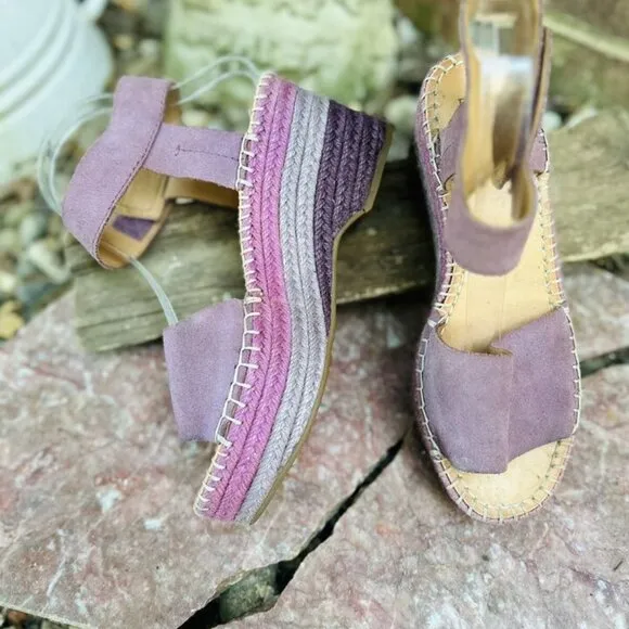 Frye &amp; Co Livia Leather Wedge lavender espadrille Sandals Women’s Size US 7.5