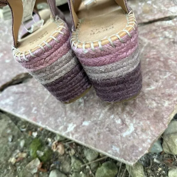 Frye &amp; Co Livia Leather Wedge lavender espadrille Sandals Women’s Size US 7.5