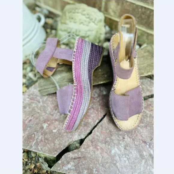 Frye &amp; Co Livia Leather Wedge lavender espadrille Sandals Women’s Size US 7.5